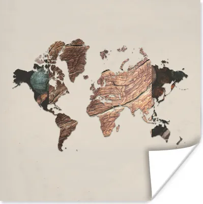 Produktbild von MuchoWow® Poster Weltkarte - Einfach - Holz 75x75 cm - Wand Dekoration