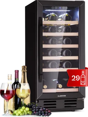 Produktbild von Klarstein Weinkühlschrank Freistehend, Kleiner Getränkekühlschrank Schmal, 1 Zone Weinkühlschrank mit Glastür, Indoor/Outdoor Beersafe, Kühlschrank Klein mit UV-Schutz, 5-18°C, 31 Flaschen
