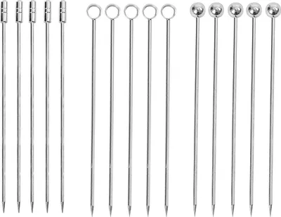 Produktbild von Cocktail Shaker 15 Stück Edelstahl Cocktail Picks, Obststicks, 3 Formen Cocktail Picks, als Dekoration, feste Frucht