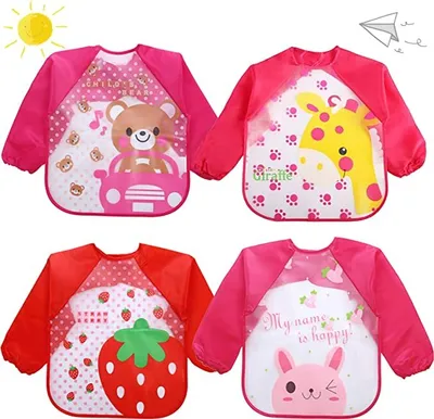 Produktbild von 4 Stück baby lätzchen,baby lätzchen mit ärmel,Unisex Lätzchen für Malen Play Essen Kunst Handwerk Malerei,Lätzchen mit Ärmeln Baby, Ärmellätzchen Abwaschbar,für 6-36 Monate Kinder