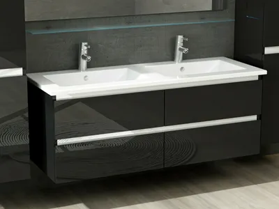 Produktbild von Badmöbel Set Schwarz Hochglanz Badezimmermöbel 120 cm bis  Tlg doppelwaschtisch mit 2x Schublade