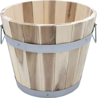 Image de Seau à plantes avec poignées en bois avec métal - env. 28 x 23 cm - pot de fleurs naturel