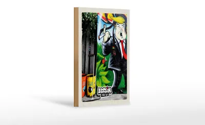 Produktbild von Holzschild Reise 12x18cm Berlin Graffiti Donald Trump Street Art