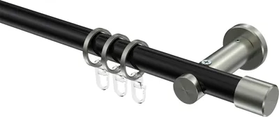 Produktbild von Interdeco Gardinenstange / Vorhangstange Schwarz / Edelstahl-Optik, Typ Platon Santo (Kappe), 20 mm Ø 1-läufig, 180 cm