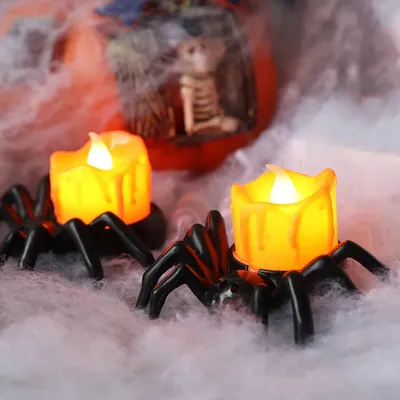 Produktbild von 2 Stück Led Kerzen Spinne Batteriebetrieben Kerzenlicht Spinne Kerzen Halloween Dekoration Party Nachtlicht Stimmungslicht Warmweiß