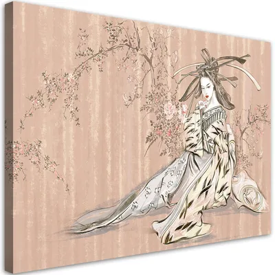 Produktbild von Leinwandbild traditionelle japanische geisha 60x40 cm Feeby orange wandbild bereit zum aufhängen