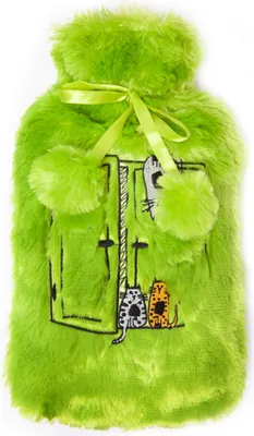 Produktbild von BiggDesign Katzen Wärmflasche mit Waschbarem und Weichem Plüschbezug, Bettflasche für Kinder und Erwachsene, Wärmflasche für Rücken- & Bauchschmerzen, Hot Water Bottle, 2L, Grün
