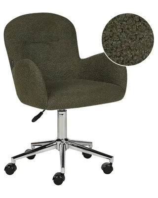 Produktbild von BELIANI Bürostuhl Dunkelgrün Stoffbezug Bouclé mit Armlehnen Rollen Gasdruckfeder Höhenverstellbar Drehbar Büro Wohnzimmer Esszimmer Drehstuhl