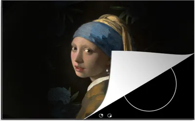 Produktbild von KitchenYeah© Herdabdeckplatte Das Mädchen mit dem Perlenohrring - Vermeer - Pflanzen , 81x52cm, Küche Deko, Glaskeramikkochfeld Herdabdeckung, Abdeckplatte fùr Kochfeld