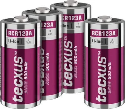Produktbild von Tecxus RCR123 Akku - 500 mAh, 4 Stk. im Karton - Lithium-Ionen-Akku (Li-Ion), 3,2 V