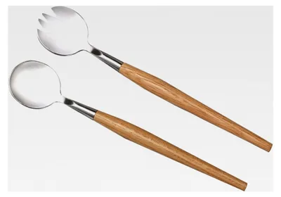 Produktbild von Salatbesteck Set aus Edelstahl mit Holzgriff, 2 Stück, 28 cm