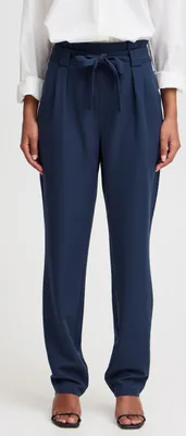 Immagine prodotto di Ichi  IXCAISY Pantaloni da donna in tessuto con laccio, passanti per cintura, cuciture decorative, leggermente elasticizzati, vestibilità regolare