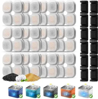 Produktbild von Katzenfilter-Set 12 Stück für Katzenbrunnen mit Aktivkohle, entfernt Haare, Schmutz, Gerüche, entgiftet Wasser, schützt Pumpe