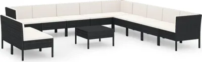 Produktbild von vidaXL 12-tlg. Garten-Lounge-Set mit Auflagen Poly Rattan Schwarz