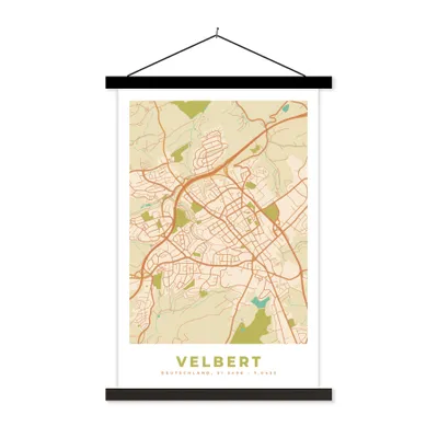 Produktbild von MuchoWow® Textilposter Velbert - Karte - Stadtplan - Vintage 120x180 cm mit schwarzem Rahmen - Fotos
