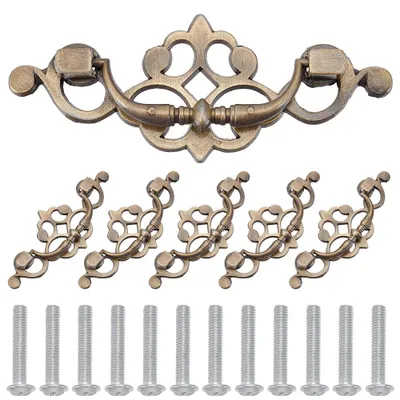 6 antike Bronzene Bügelgriffe für Schubladen, 12x4,7 cm