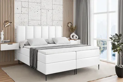 Produktbild von ALTDECOR Boxspringbett mit Schwarz Füßen, Matratze und Lattenrost, Boxbett, Topper, Polsterbett mit Bettkasten, Bett mit Stauraum H4-Matratze, Doppelbett - BOXI1-FC- 160x200 - Weiß Kunstleder