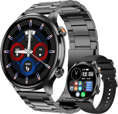 Produktbild von Fur Damen Herren mit Telefonfunktion, AMOLED 5ATM wasserdichte FitnessTaschenlampe Schrittzähler Herzfrequenz, SpO2, Sport Aktivitätstracker