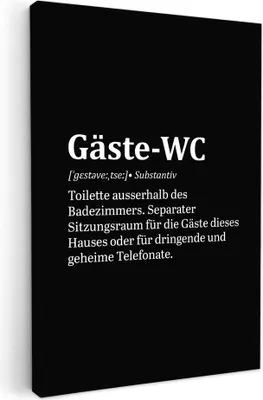 Produktbild von MuchoWow® - Leinwandbilder - Zitate - Gästetoilette - Definition - Schwarz - Sprichwort, Wandbild, Wanddeko Bilder Wohnzimmer, 40x60 cm