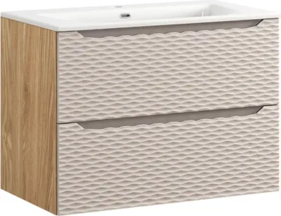 Productafbeelding van Badkamerset YOKA beige: onderkast met laden 80 cm + inbouwwastafel