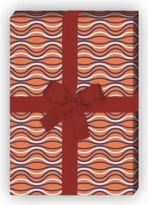 Produktbild von Streifen Geschenkpapier mit Retro Wellen Linien, orange - G8549, 32 x 48cm
