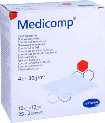 Produktbild von Medicomp Vliesstoffkompressen steril 10 x 10 cm 4 lagig zur Wundversorgung, 50 St. Kompressen