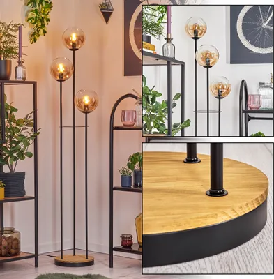 Produktbild von Fossobiubo Stehlampe aus Metall/Holz/Glas in Schwarz/Braun/Bernstein/Klar