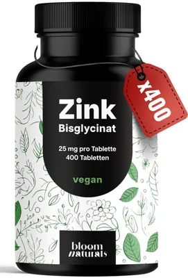 Produktbild von Bloom Naturals Zink Tabletten 25mg, 400 Stück, vegan