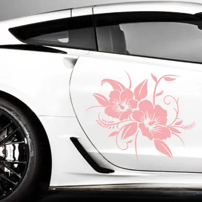 Produktbild von Aufkleber - 2er Set Autoaufkleber "Hibiskusblüten" je 50cm x 60cm hellrosa - Tuning Carystyling Heckscheibe Auto