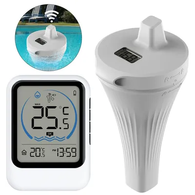 Produktbild von Digital Pool Thermometer kabellos schwimmend IP68 wasserdicht mit LCD Display, präziser Wasserthermometer für Pool, Whirlpool & Gartenteich