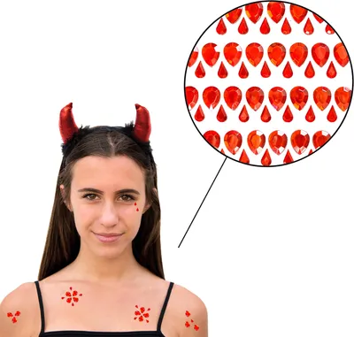 Produktbild von Oblique Unique Teufel Hexe Kostüm Accessoire Set - Haarreif + Sticker für Halloween Fasching Karneval Motto Party