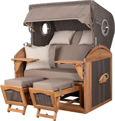 Produktbild von Strandkorb - bene living - Borkum XL Teak Bullauge - PE grau - Modell 534 - 2,5-Sitzer inkl. Liftersystem