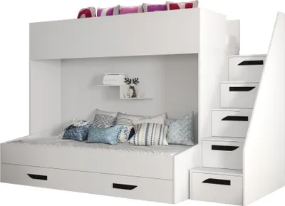 Produktbild von MINIO go for it, Etagenbett "PARTY 16", schwarze Griffe aus MDF, Weiße Farbe