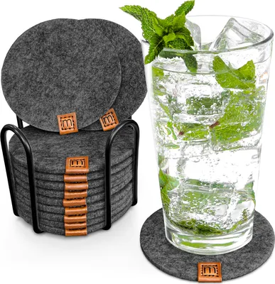 Produktbild von Glasuntersetzer mit Lederlabel / Mit Halter 12er-Set