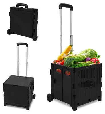 Image de Bettizia Noir Chariot de courses pliant léger, capacité de charge 40kg, hauteur réglable sur trois niveaux, roues amovibles & silencieuses, frein