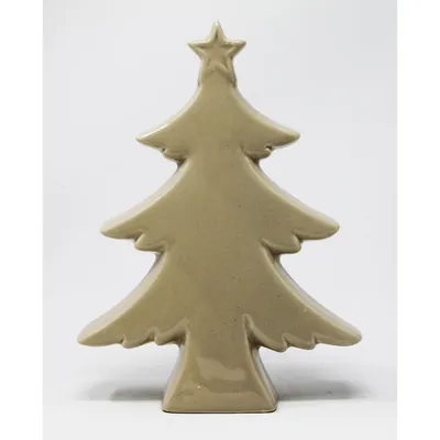 Produktbild von Weihnachtstanne aus Keramik beige grau Dekoweihnachtsbaum H 18cm