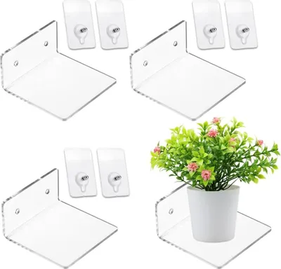 Produktbild von Transparante Acryl Wandplanken Set - 2 Stücke | Selbstklebend und Bohrlochfrei | Für Badezimmer und Wohnzimmer