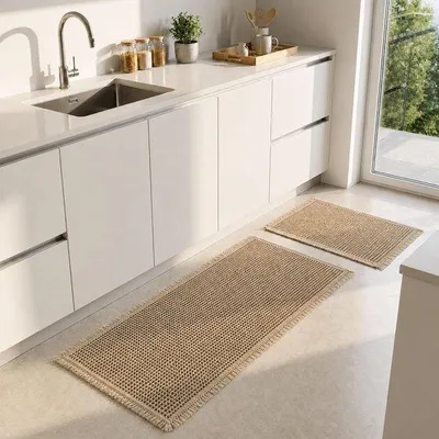 Produktbild von URMONA Badezimmer-Set, 2-teilig, 50 x 121 cm + 43 x 61 cm, Boho-Badezimmerteppiche, waschbar, rutschfest, Duschmatte für das Badezimmer, braun, für Dusche und