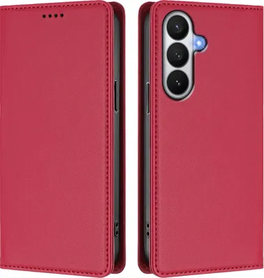 Image de Étui en cuir pour Samsung Galaxy S26, étui à rabat magnétique en cuirPolyuréthaneavec support, rouge