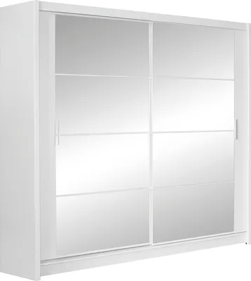 Produktbild von Schwebetürenschrank DAKOTA 160 cm mit Spiegel auf beiden Türen, Kleiderschrank mit Schiebetüren, Schlafzimmerschrank, großer Stauraum (Weiss)