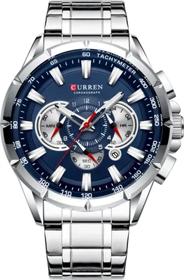 A close-up studio shot of a men's wristwatch against a white background.