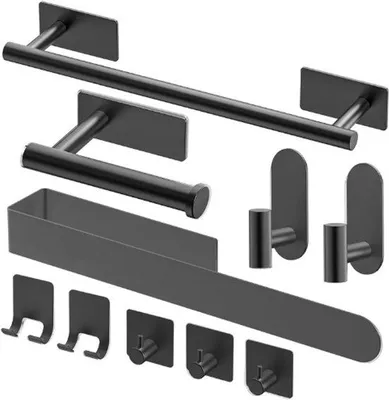 Produktbild von Badezimmerschmuck 10-teiliges Dachbalken-Set aus Edelstahl, schwarz gestrahlt