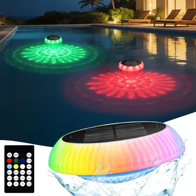 Produktbild von LED Poollicht Solar 1 Stück, schwimmende Poolleuchte mit RGB Farbwechsel und Fernbedienung, wasserdichte Unterwasserbeleuchtung für Pool, Teich und Whirlpool