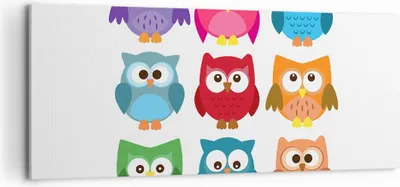 Produktbild von Bild auf Leinwand - Leinwandbild - Eulen Bunt Kinder Zeichnung - 100x40cm - Wand Bild - Wanddeko - Leinwanddruck - Bilder - Kunstdruck - Wanddekoration - Leinwand bilder - Wandkunst - AB100x40-2880