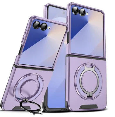 Produktbild von Handyhülle für Samsung Galaxy Z Flip7 Dual-Layer Stoßfest Militär Hülle mit Magnetisch Ring Ständer Lila