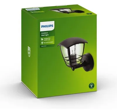 Obrázek produktu pro Venkovní nástěnné svítidlo, výška 20 cm, černé, kovové, Philips Creek, design lucerny