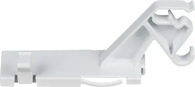 A white plastic bracket or hinge part, shown in profile against a white background.