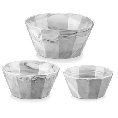 Produktbild von 3-tlg Schale-Set aus Porzellan, Müslischalen, Suppenschalen, Salatschüssel, Schüsseln Set, Marmorgrau