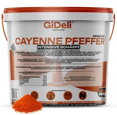 Produktbild von Cayennepfeffer 500g Gemahlen Chilipulver Scharf Pikant Fleisch Fisch Pur GiDeli