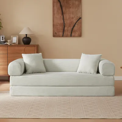 Image de Canapé modulable sans structure – convertible en lit, canapé de sol de style tatami, pliable – idéal pour le salon, la chambre et les appartements, beige